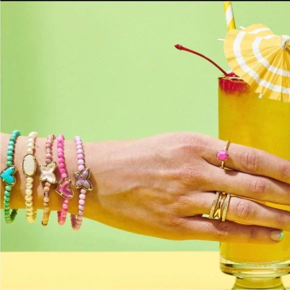 NWT Kendra Scott Beaded Lillia Gold Stretch Bracelet in Sea Green Chrysocolla - Picture 5 of 9